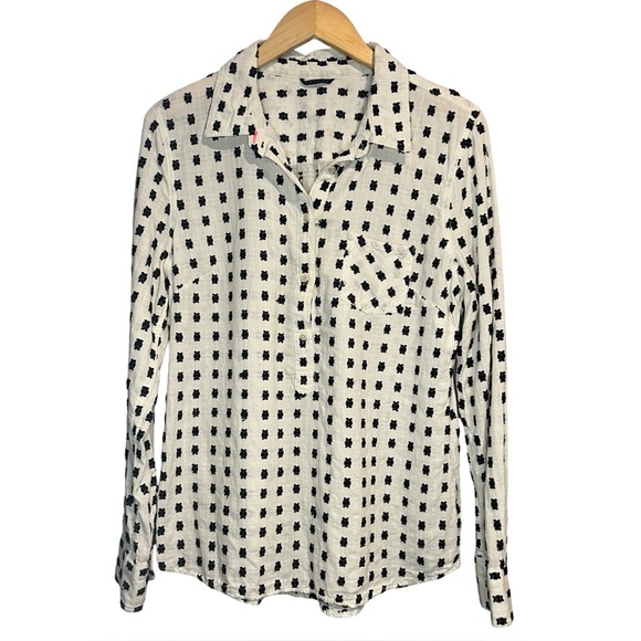 Merona 100% Cotton Black and White Checkered Women's Half Button Top - Picture 1 of 5
